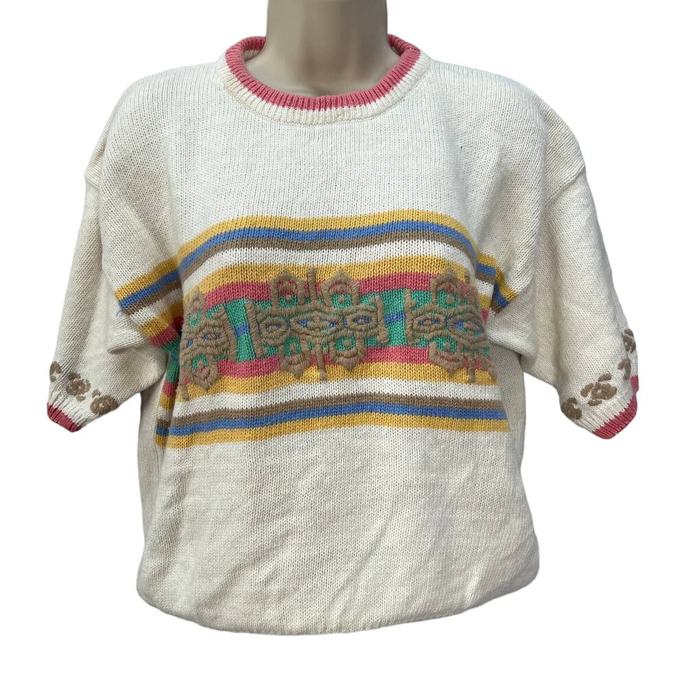 Vintage Lord Isaacs Short Sleeve Sweater Fair Isle 80s Style Size L